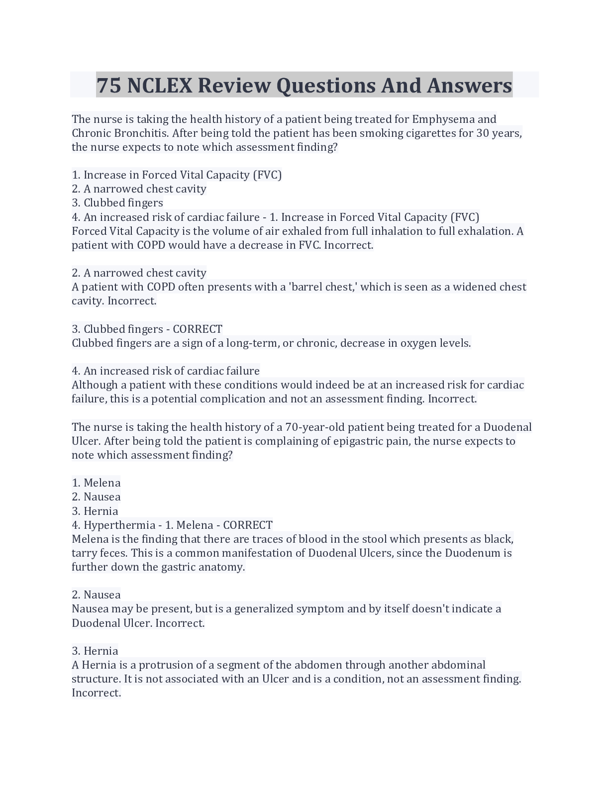 Preview image for 75 NCLEX Review Questions And Answers